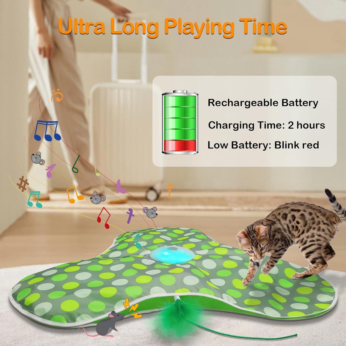 Petslova™ Rechargeable Interactive Cat Toy – Moving Feathers, Touch Activated, Rotating
