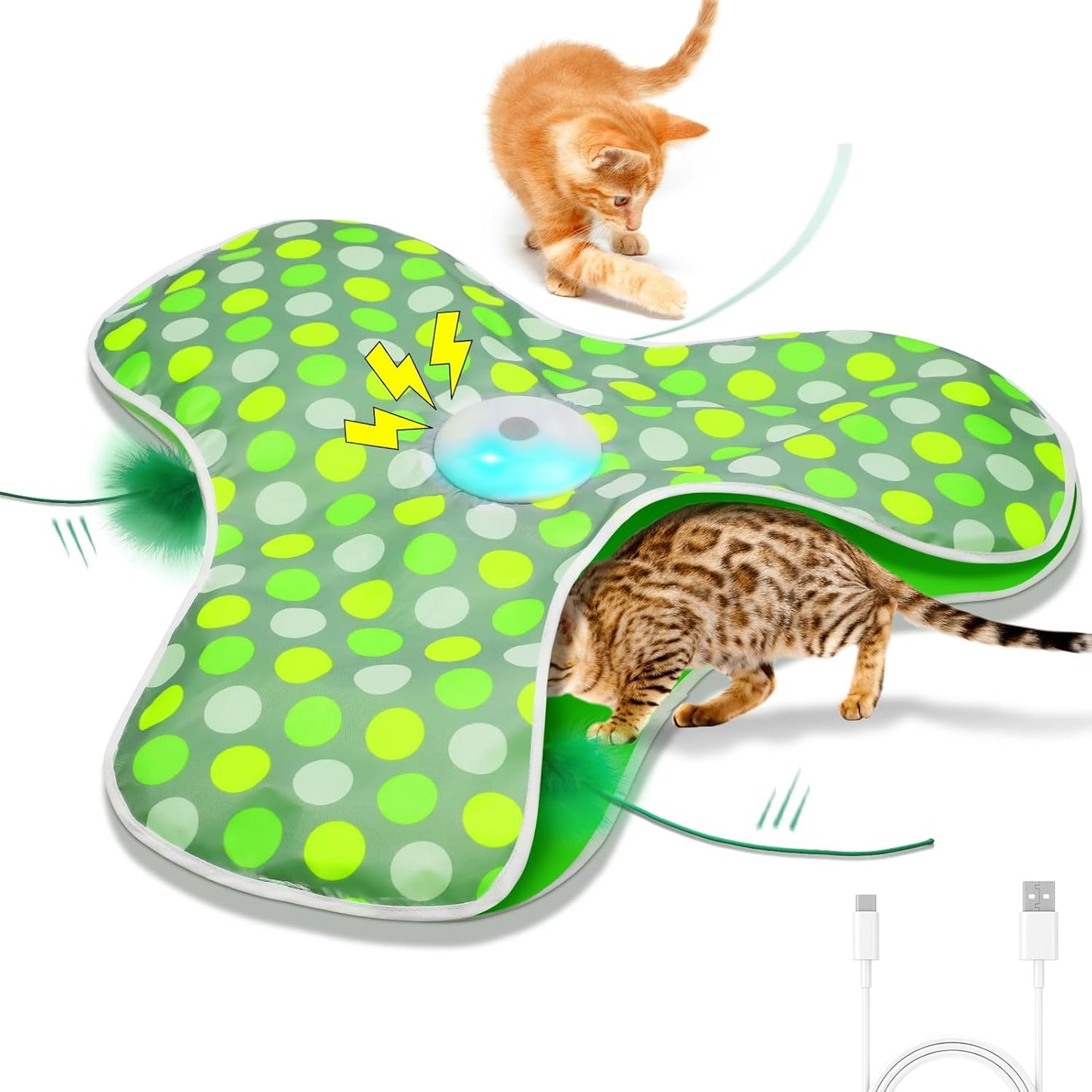 Petslova™ Rechargeable Interactive Cat Toy – Moving Feathers, Touch Activated, Rotating