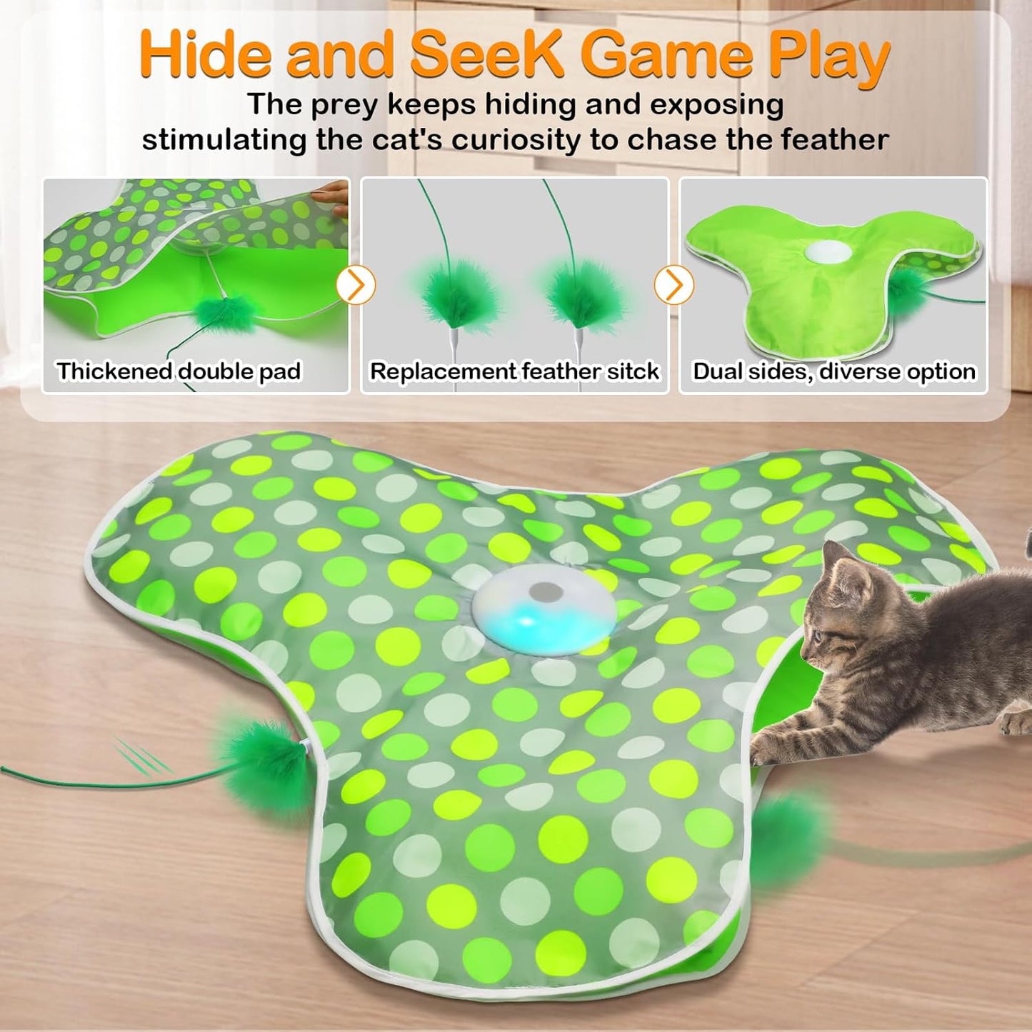 Petslova™ Rechargeable Interactive Cat Toy – Moving Feathers, Touch Activated, Rotating