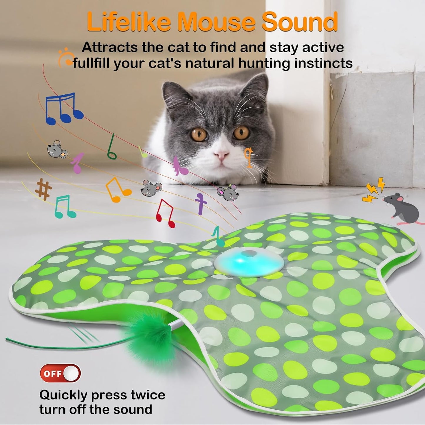Petslova™ Rechargeable Interactive Cat Toy – Moving Feathers, Touch Activated, Rotating