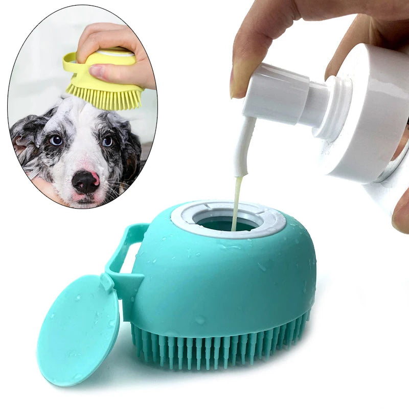 Petslova™ Silicone Pet Bath Brush – Massage & Liquid Dispenser