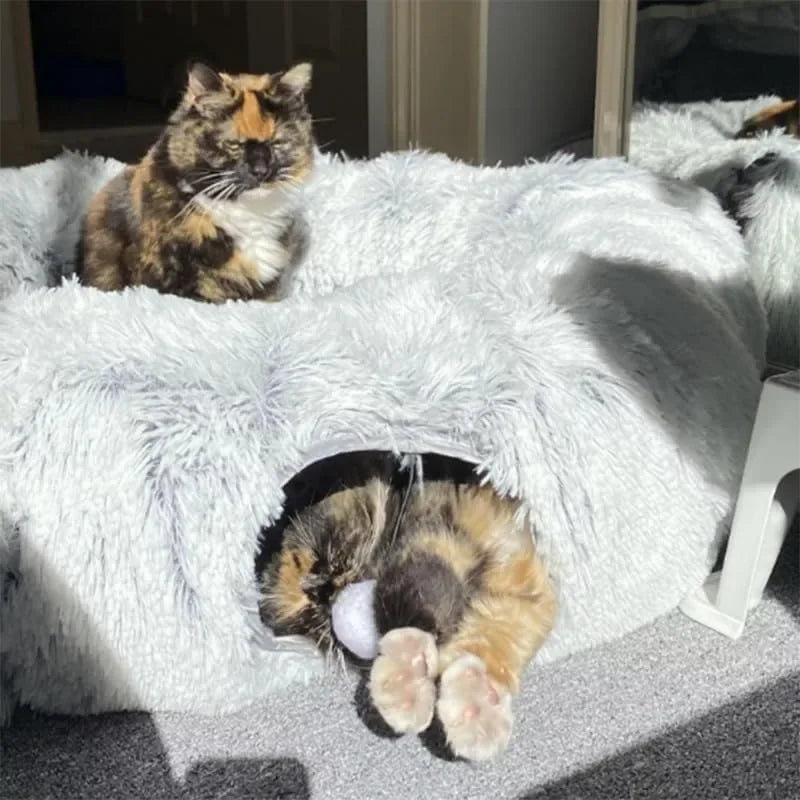 Petslova™ Plush Cat Bed with Tunnel for Indoor Cats