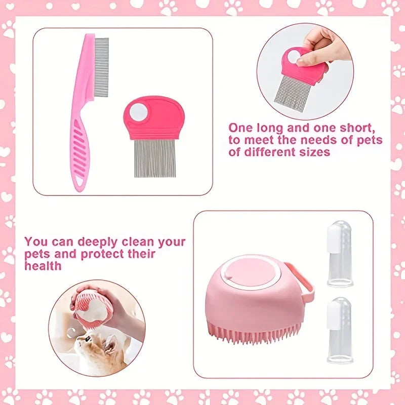 Petslova™ 7Pcs Cat Grooming Kit – Brush, Nail Clippers & Bath Tools