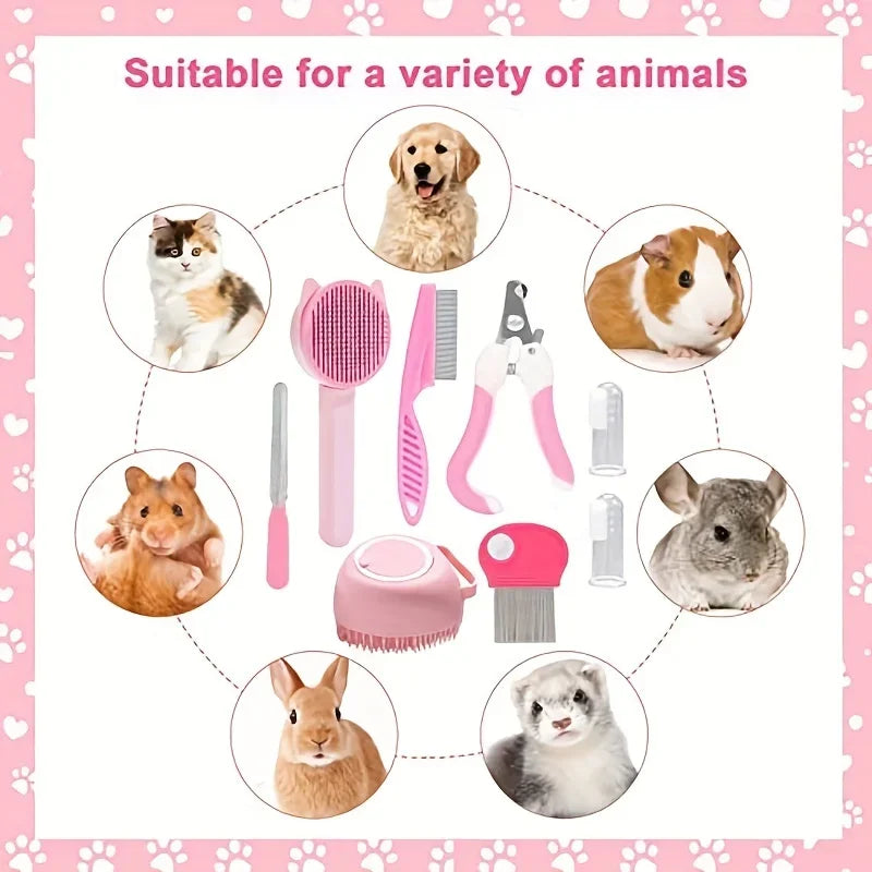 Petslova™ 7Pcs Cat Grooming Kit – Brush, Nail Clippers & Bath Tools