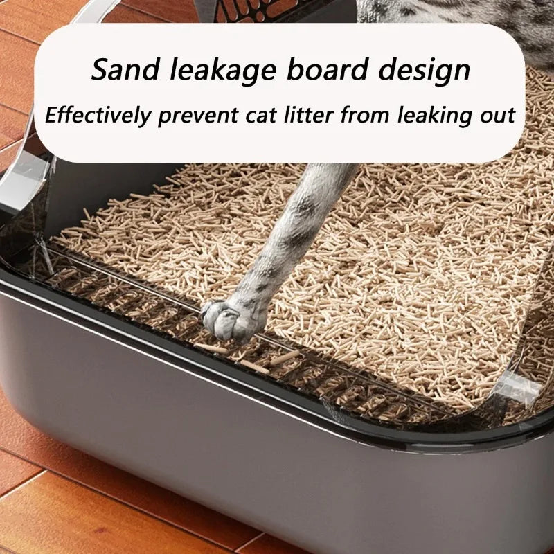 Petslova™ Semi-Enclosed Cat Litter Box – Splashproof & High-Sided