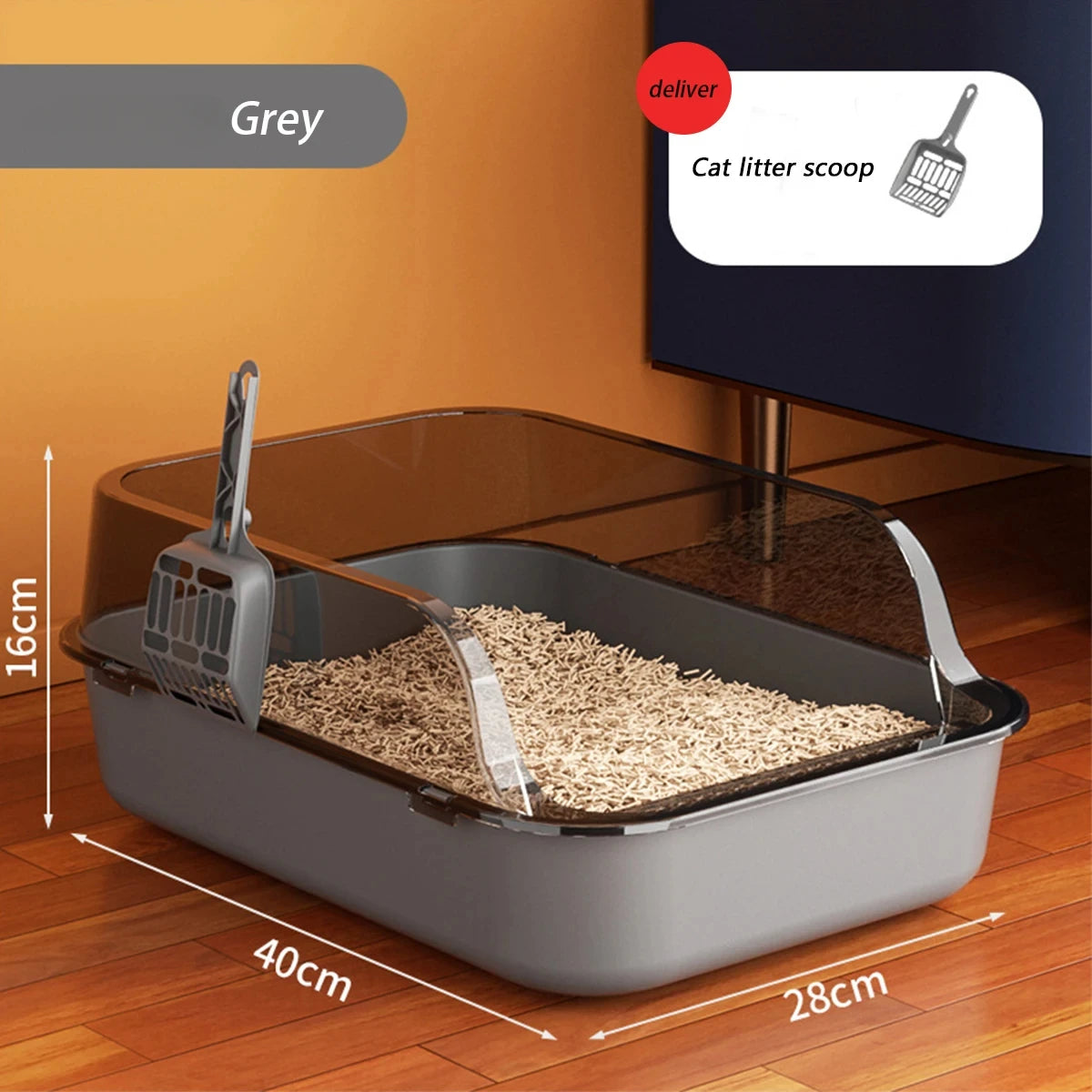 Petslova™ Semi-Enclosed Cat Litter Box – Splashproof & High-Sided