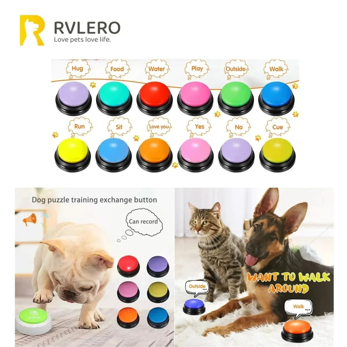 Petslova™ Dog Talking Buttons – 30s Recordable Training Buzzers for Pets