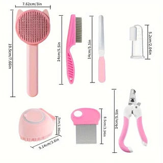 Petslova™ 7Pcs Cat Grooming Kit – Brush, Nail Clippers & Bath Tools
