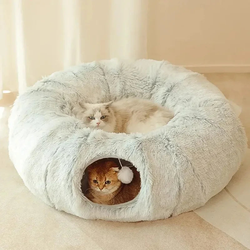 Petslova™ Plush Cat Bed with Tunnel for Indoor Cats