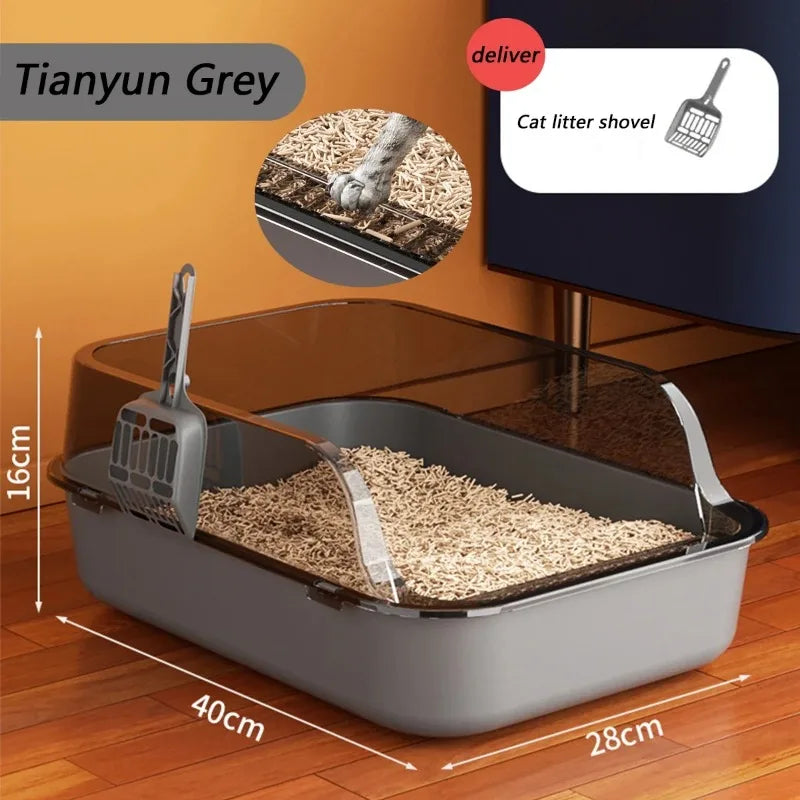 Petslova™ Semi-Enclosed Cat Litter Box – Splashproof & High-Sided