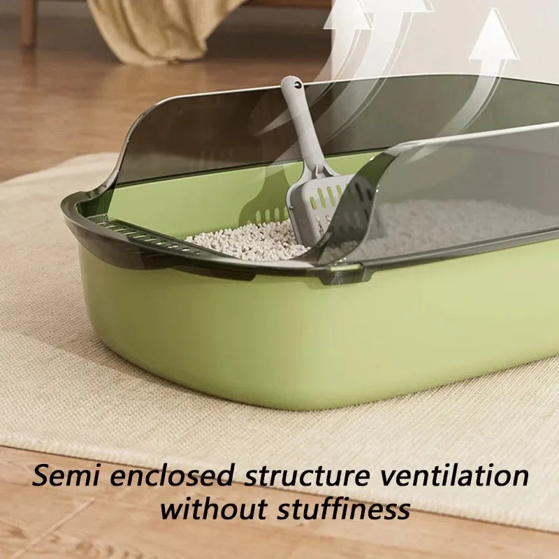 Petslova™ Semi-Enclosed Cat Litter Box – Splashproof & High-Sided