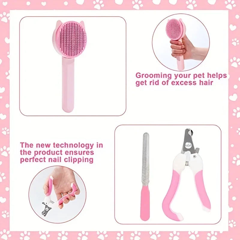 Petslova™ 7Pcs Cat Grooming Kit – Brush, Nail Clippers & Bath Tools