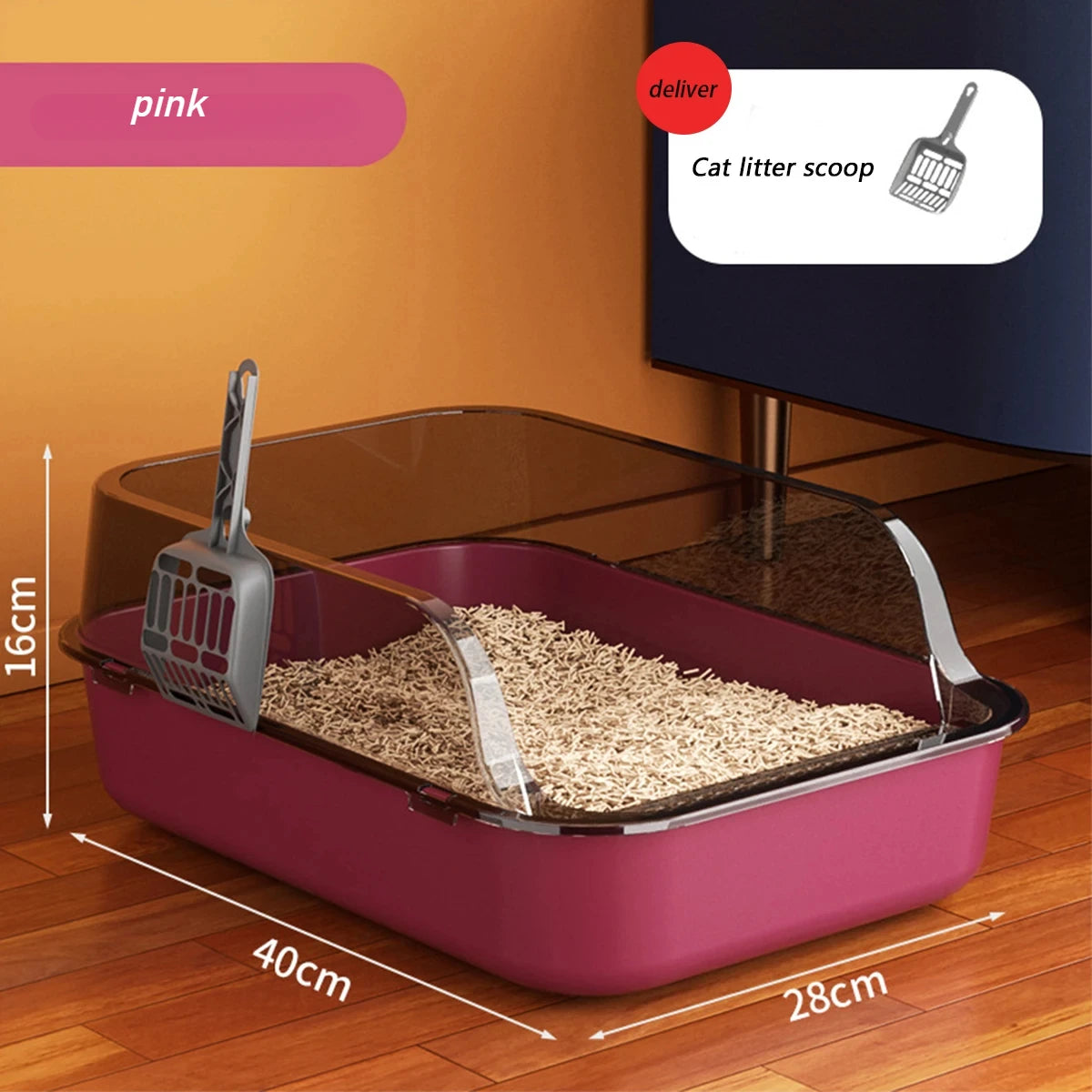 Petslova™ Semi-Enclosed Cat Litter Box – Splashproof & High-Sided
