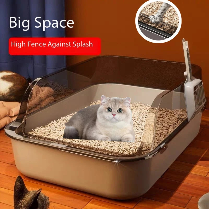 Petslova™ Semi-Enclosed Cat Litter Box – Splashproof & High-Sided
