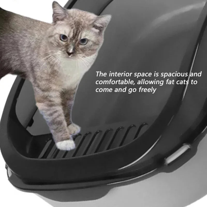 Petslova™ Semi-Enclosed Cat Litter Box – Splashproof & High-Sided
