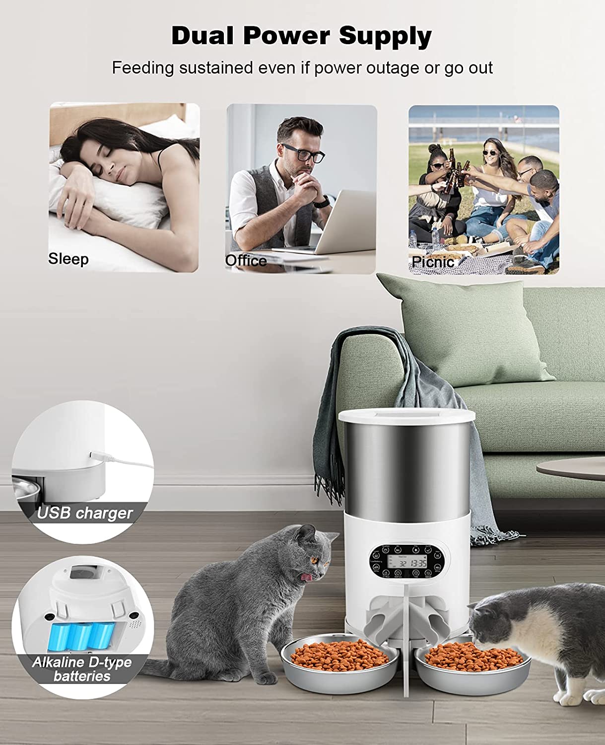 Petslova™ Smart Feeder Dual Meal Dispenser for Cats and Dogs